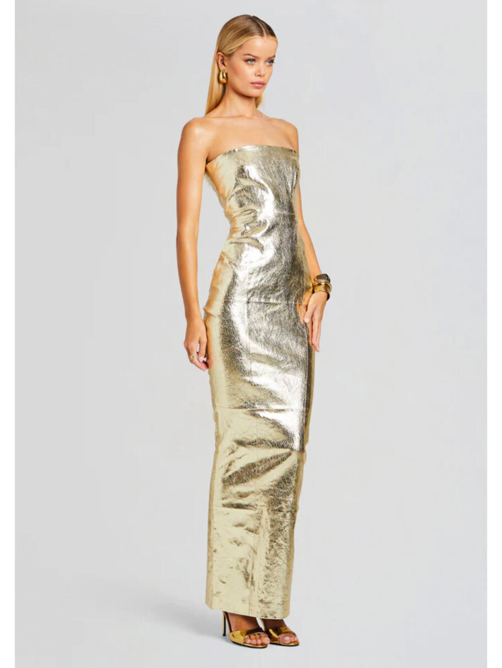 NWT $1,400 Retrofete Lavonne Gold Metallic Leather Crackle Dress Medium Runway - Picture 2 of 11